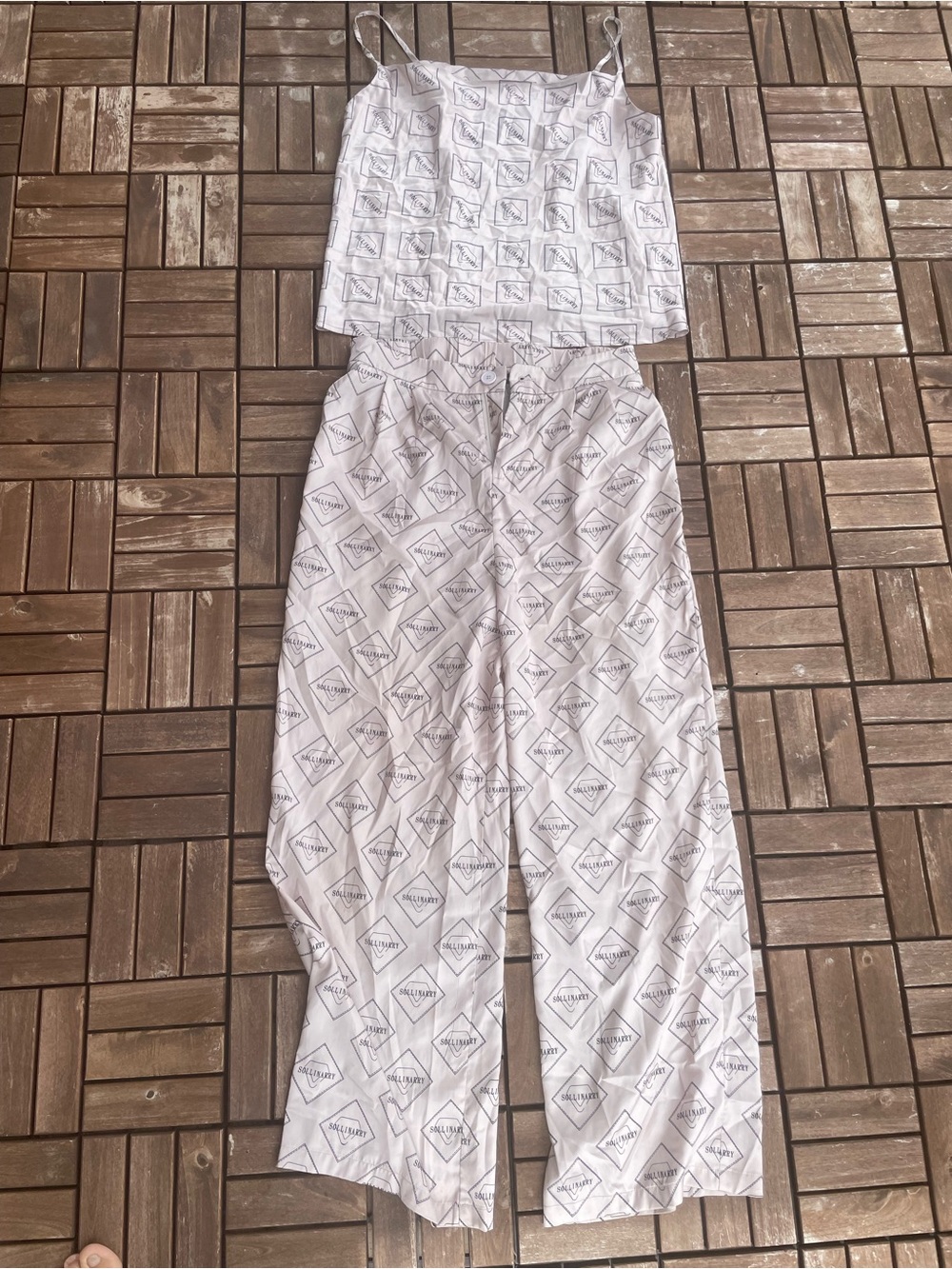 White Two-Piece Pajama Set with Subtle Logo Print